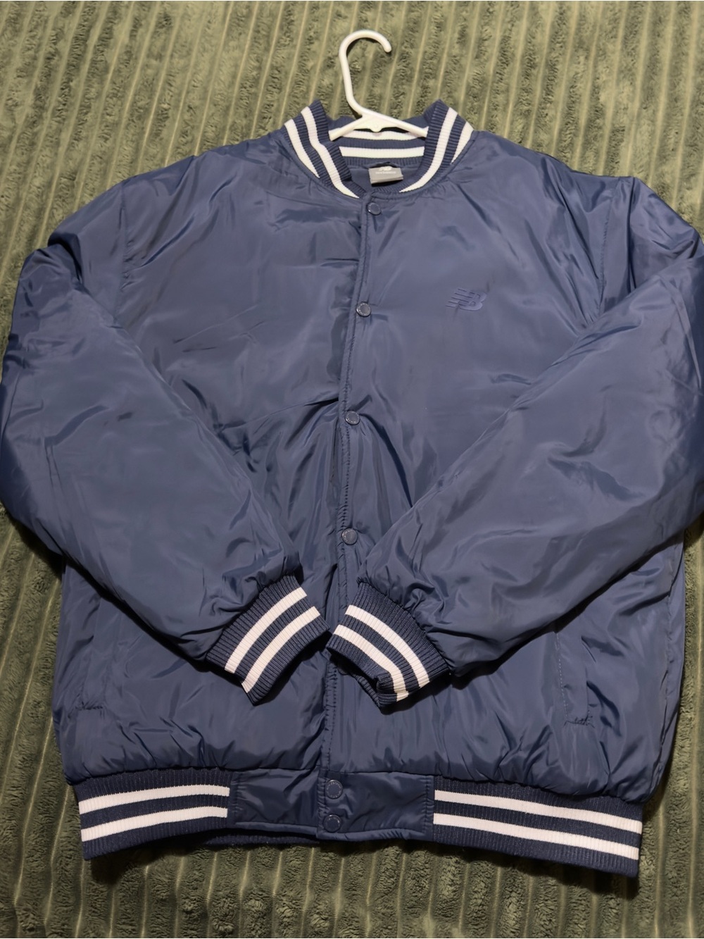 New Balance Navy Bomber Jacket with White-Striped Rib Trim